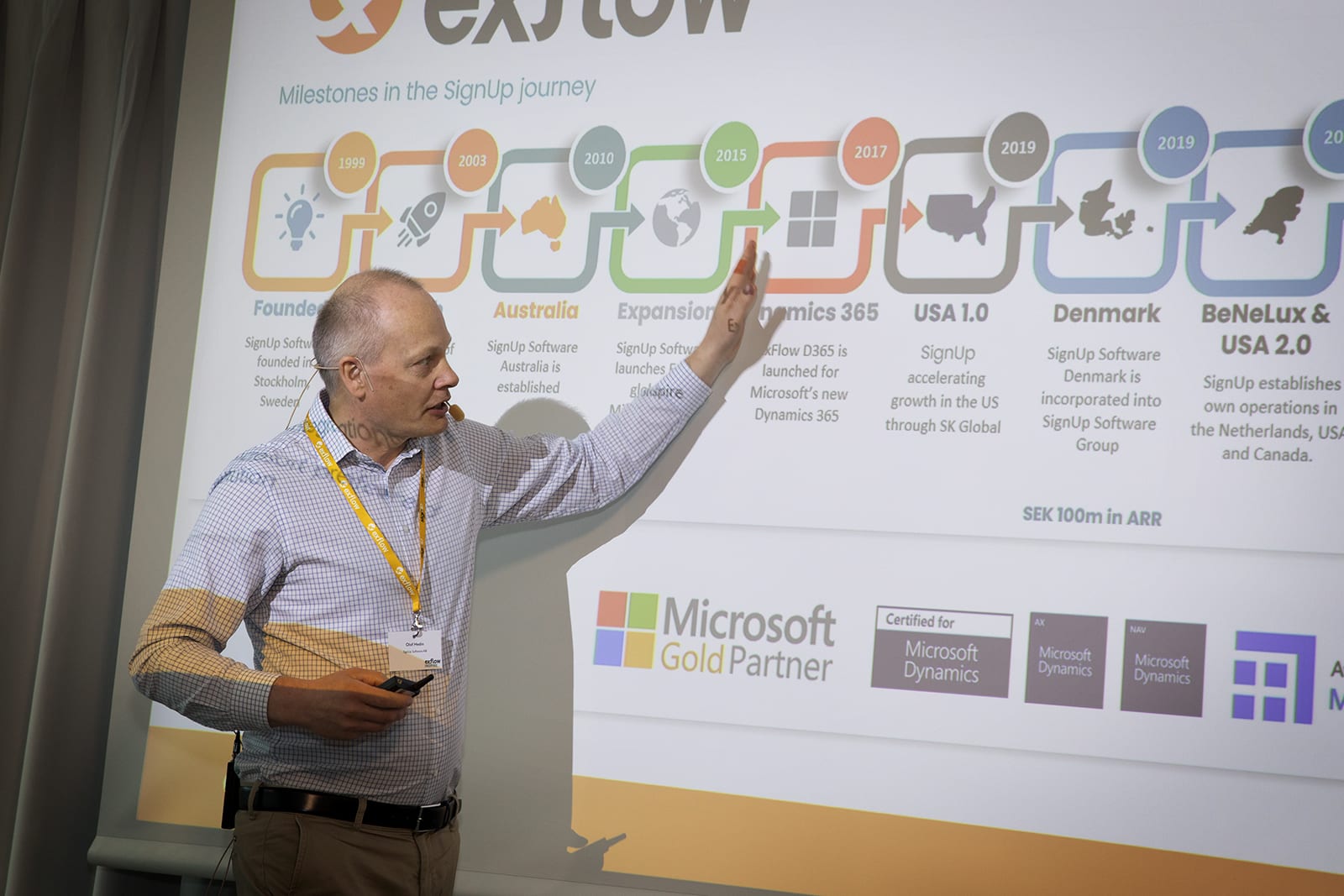 The speaker presents the Milestone SignUp journey at SignUp Software Partner Day EMEA 2024.