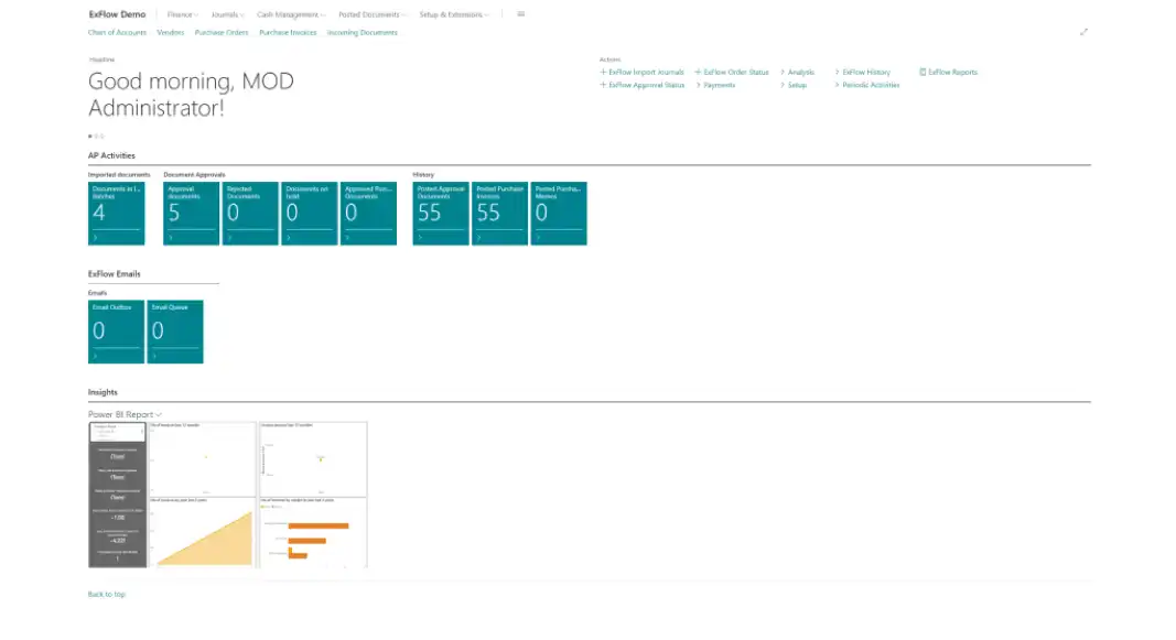 Illustration of ExFlow AP integrated within Microsoft Dynamics 365 Business Central.