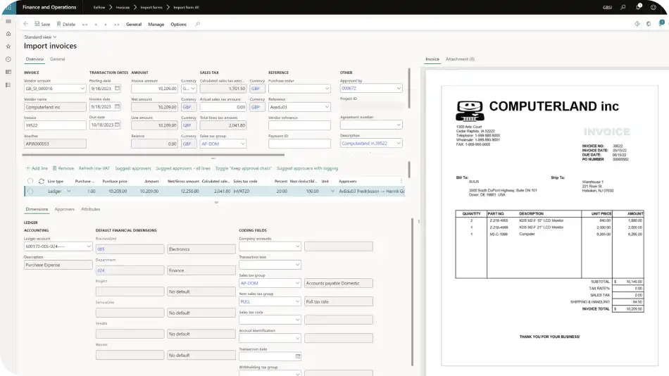 ExFlow AP Interface within Microsoft Dynamics 365 Finance & Operations. Showcasing how invoice matching works.