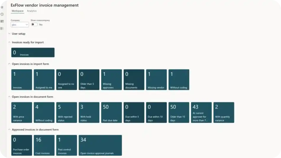 Screenshot of ExFlow interface showcasing the workflow for invoice matching and automation.