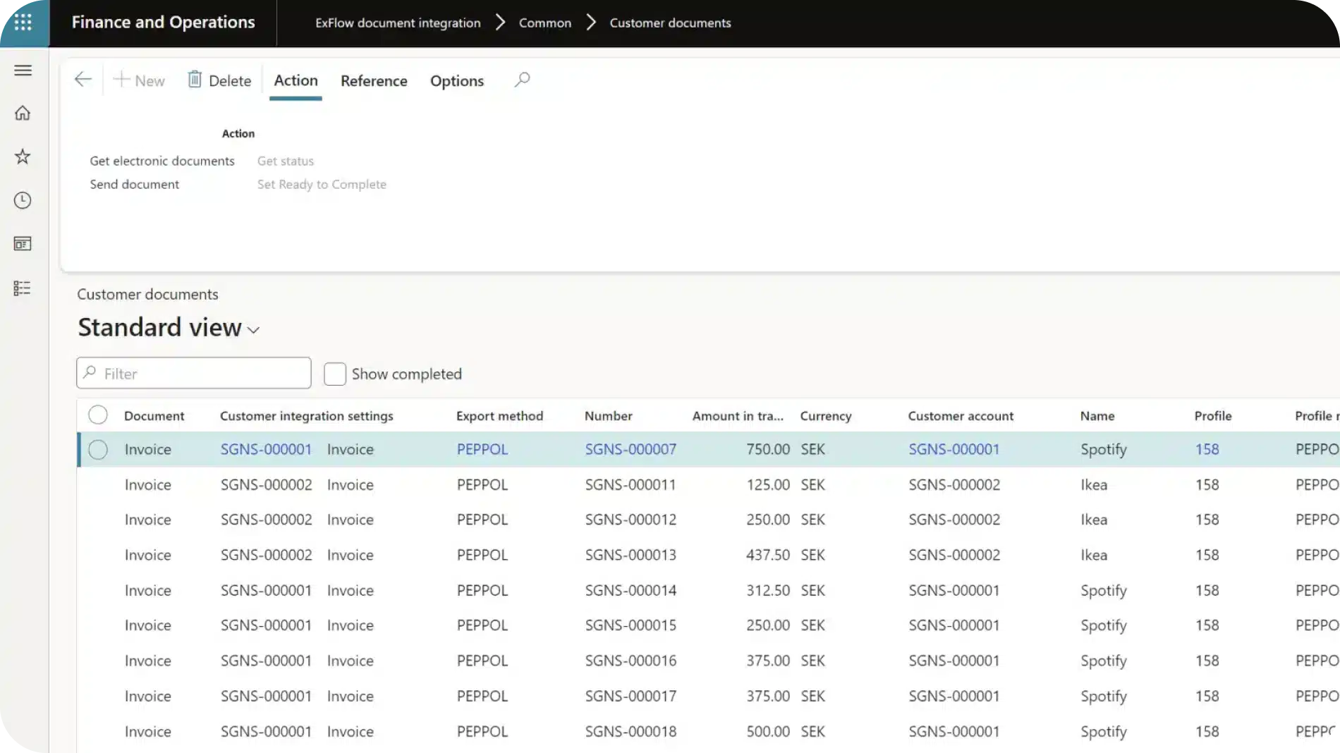  Screenshot of ExFlow's document integration interface showing e-invoice management capabilities.