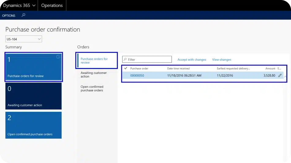 Screenshot of the Microsoft D365 Finance & Operations self-serve vendor portal interface showing payment tracking and management options.